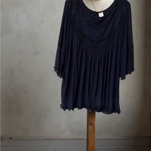 Deep navy blueLace Detail Blouse